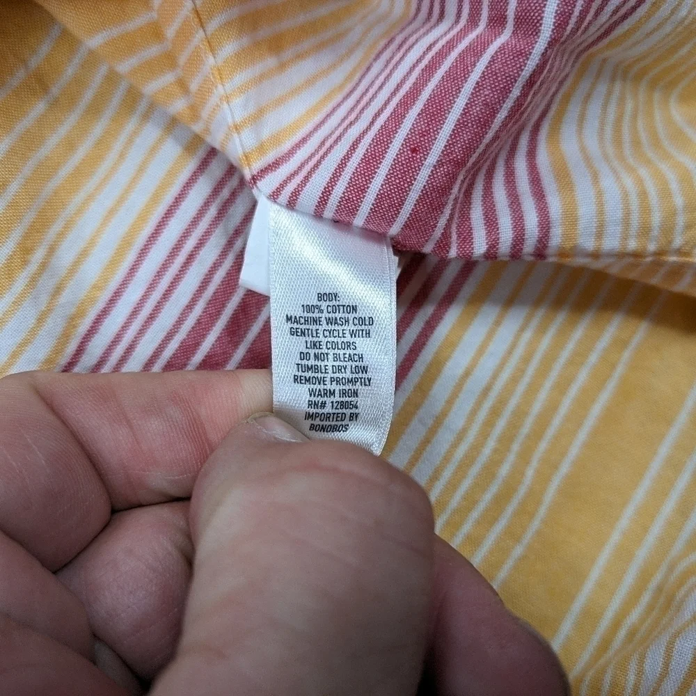 Bonobos Shirt Men's L Orange Pink Rainbow Stripe Sport Button Up Standard